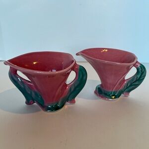 Whapeton Rosemead Pottery Lily Shaped Sugar Bowl and Creamer 1940s
